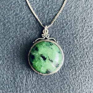 Vintage OTTO Zoisite Sterling Silver Filigree Ornate Pendant Necklace